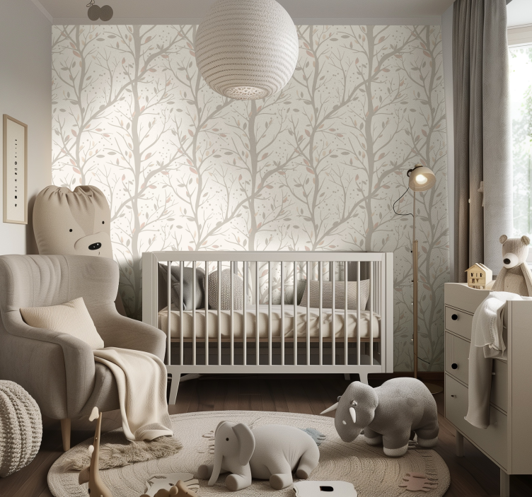 Beige grote takken babykamer behang - TenStickers
