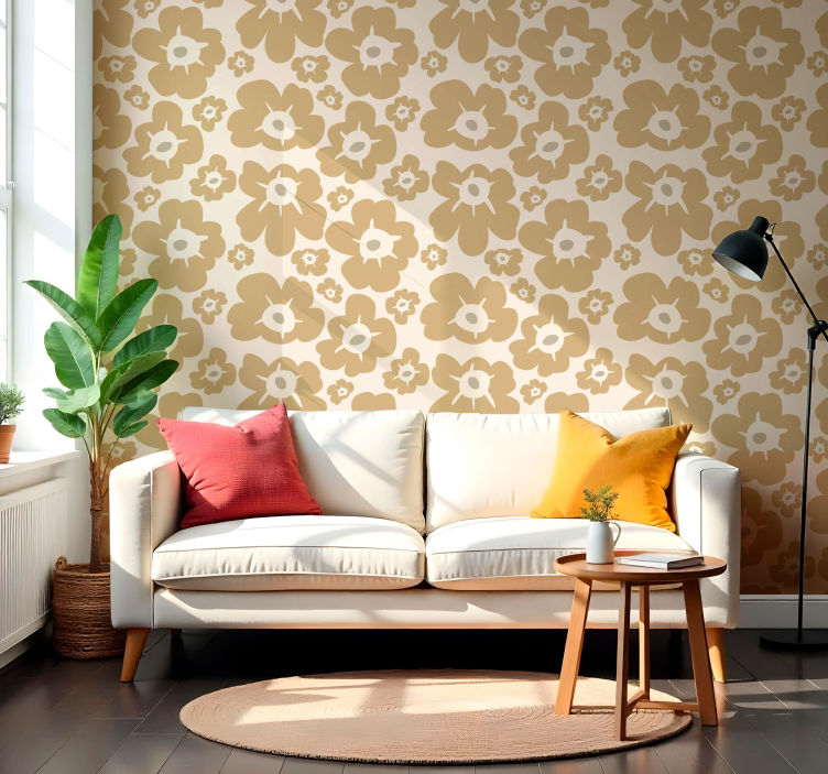 Beige klaprozen bloemen behang - TenStickers