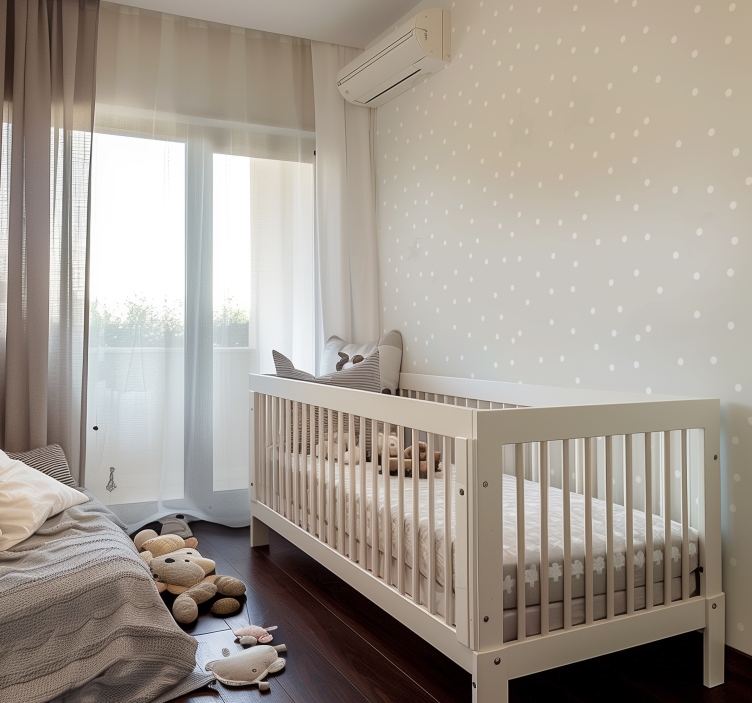 Beige kleur met witte stippen babykamer behang - TenStickers