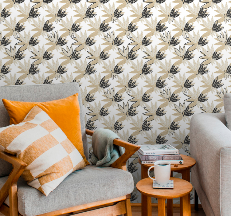 Bladrijk botanisch ontwerp behang bladeren - TenStickers
