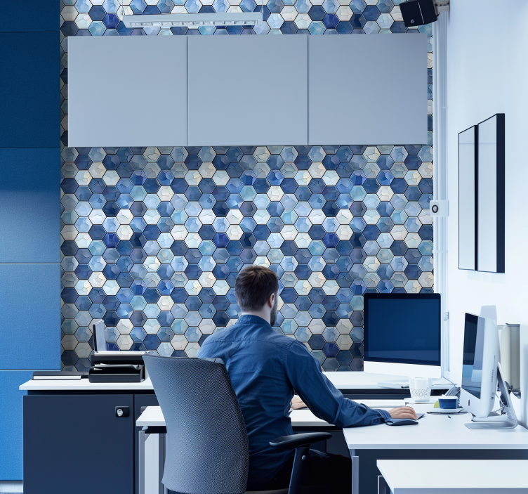 Blauw tegels effect behang kantoor - TenStickers
