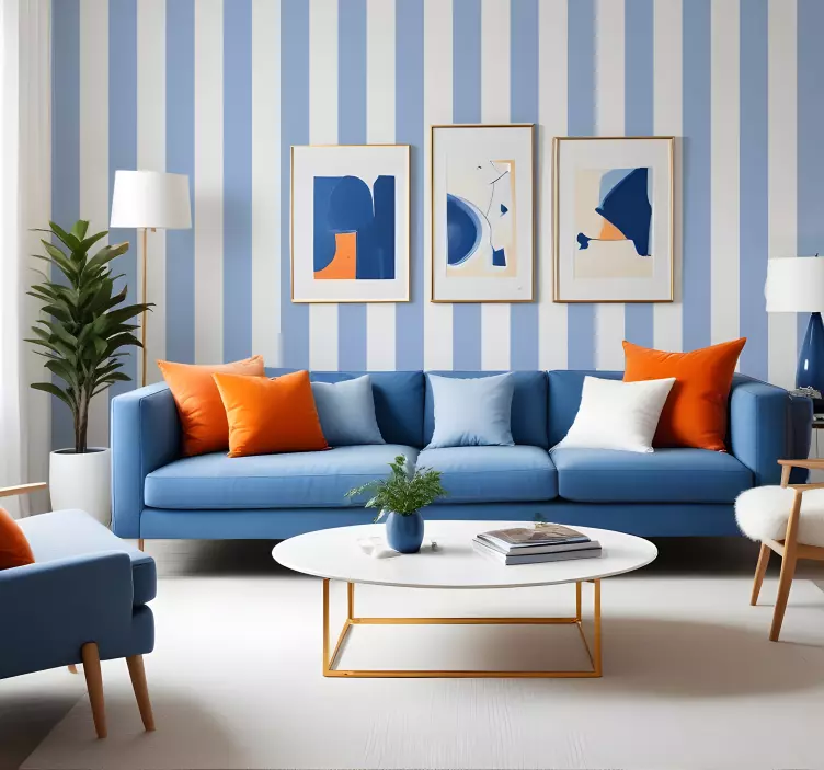 Blauwe en witte tinten behang verticale strepen - TenStickers