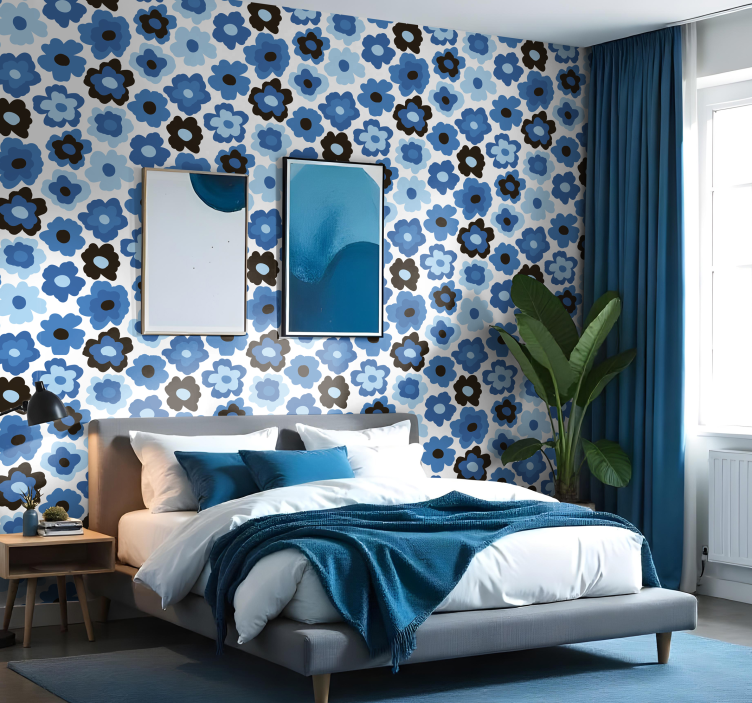 Blauwe klaproos bloemen behang - TenStickers