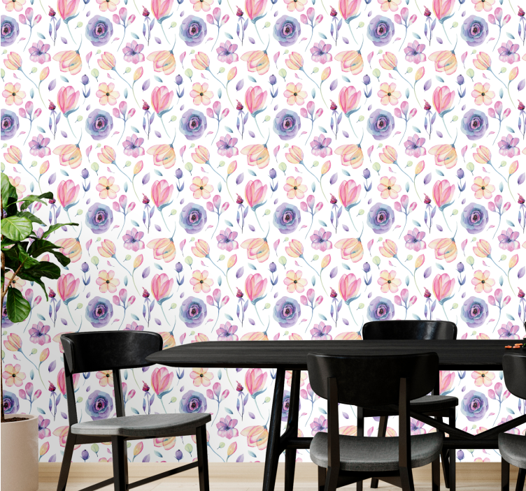 Bloemen behang aquarel bloemen - TenStickers
