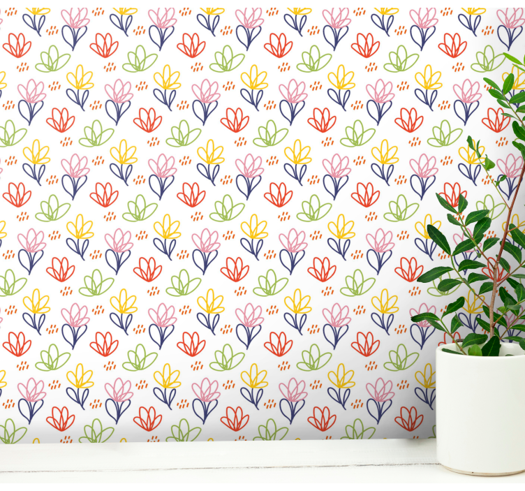 Bloemen behang bloemige doodle patroon - TenStickers