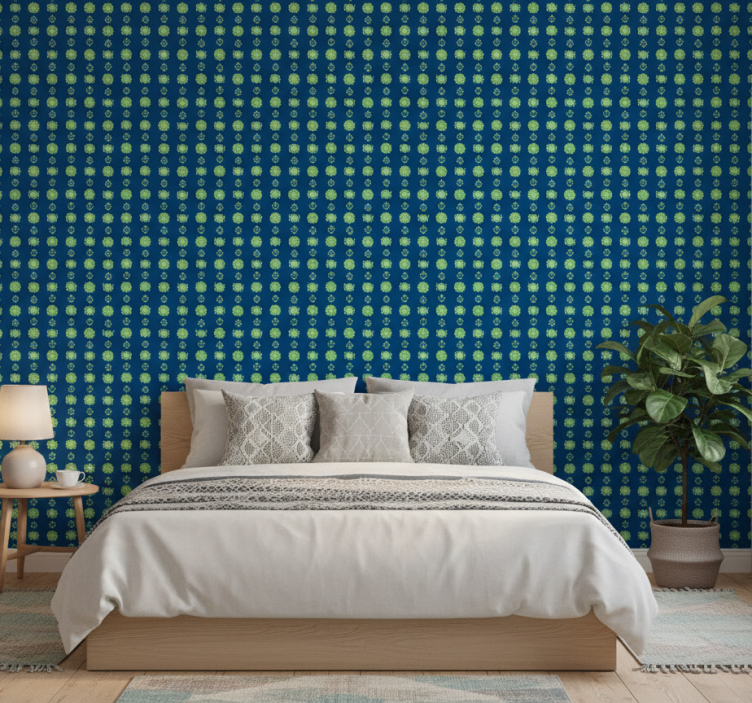 Bloemen behang groen en blauw traditioneel pools patroon - TenStickers