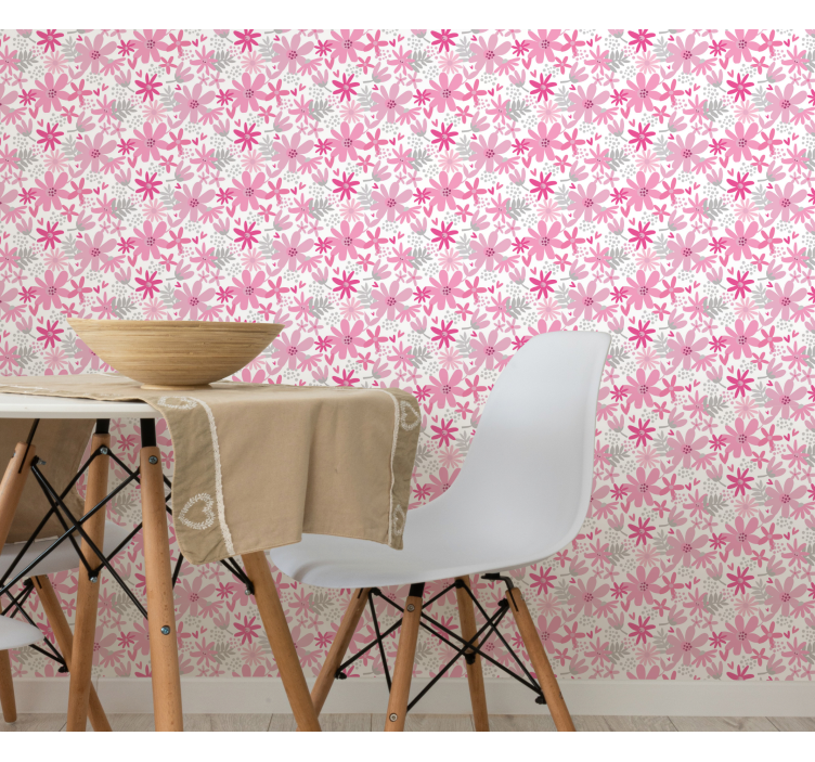 Bloemen behang roze patronen - TenStickers
