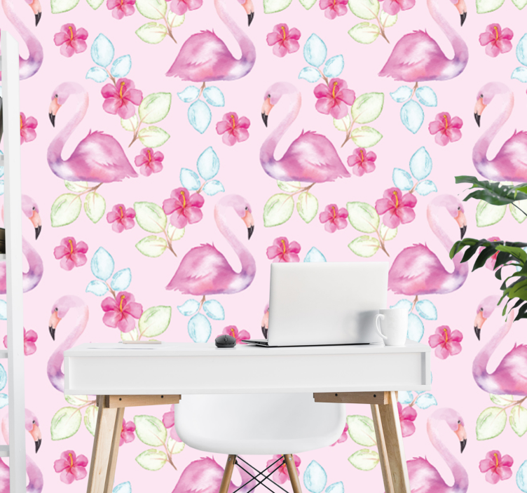 Bloemen flamingo's behang dieren - TenStickers