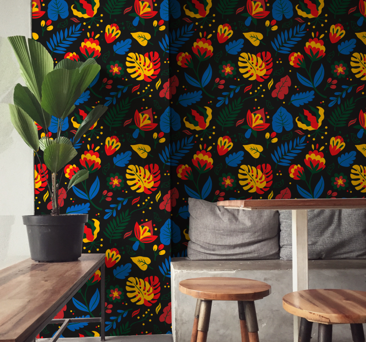 Bloemenbladpatroon sierlijk behang - TenStickers