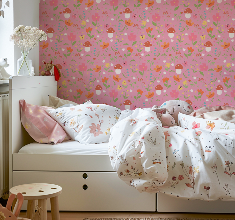 Bloemenpaddestoelpatroon behangpapier kinderkamer - TenStickers