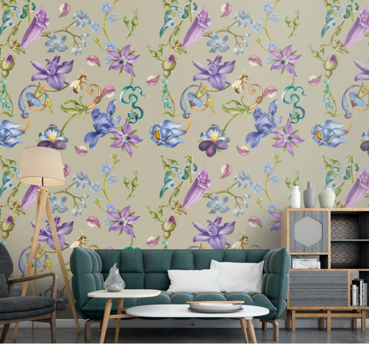 Bloemig fantasie ontwerp bloemen behang - TenStickers