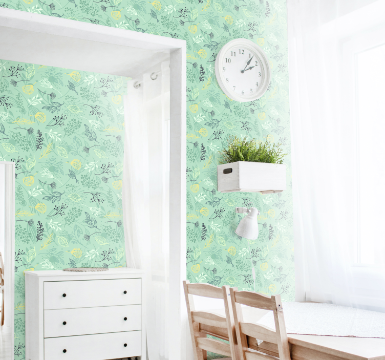 Bloemig groen ontwerp bloemen behang - TenStickers