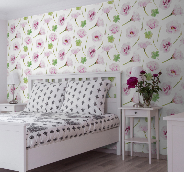 Bloemige slaapkamer ambiance bloemen behang - TenStickers
