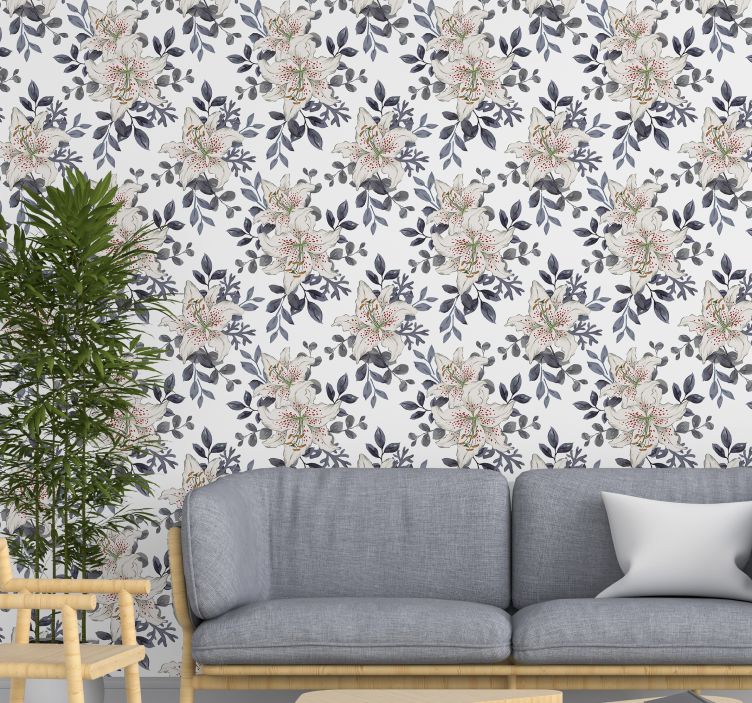 Bloemige witte lelies bloemen behang - TenStickers