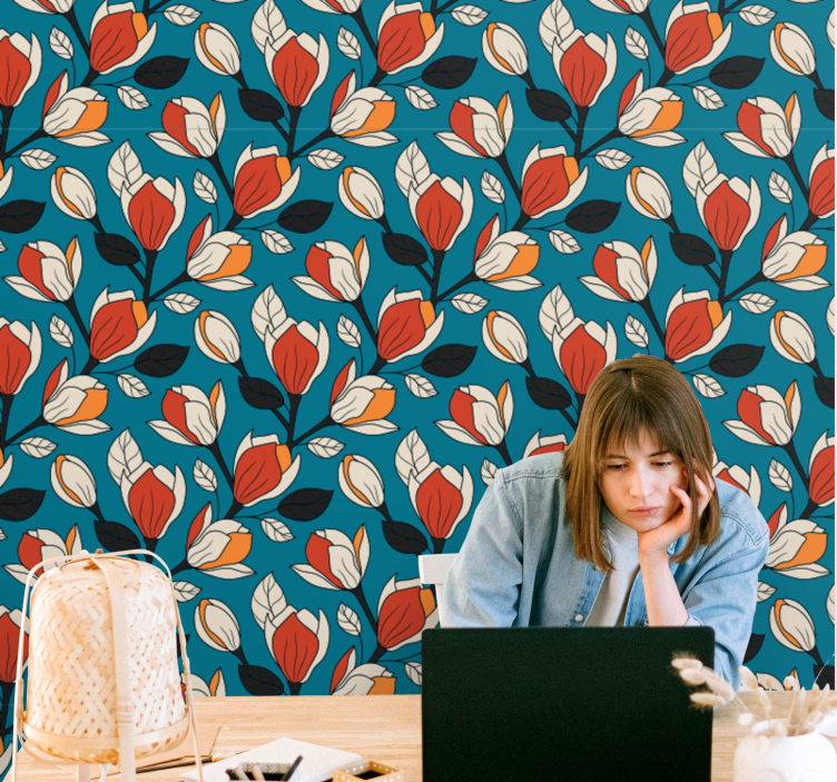 Bloemmotief achtergrond bloemen behang - TenStickers