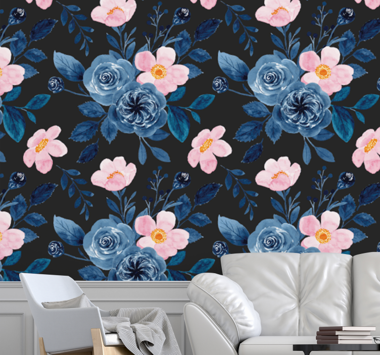 Botanische florale elegantie bloemen behang - TenStickers