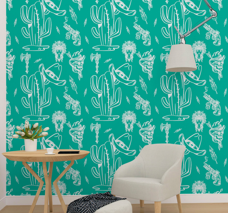 Cactus cowboy patroon moderne behangpapier - TenStickers