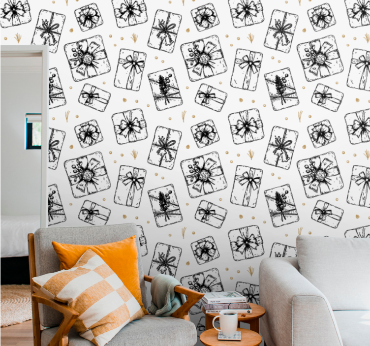 Cadeau strik patronen behang kerst - TenStickers