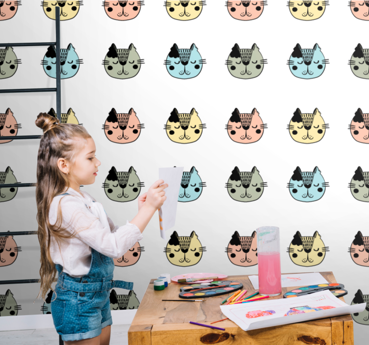 Cartoon kattengezichten katten behang - TenStickers