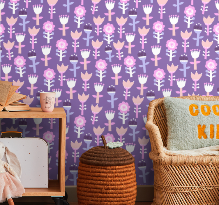 Paars motief bloemen behang - TenStickers