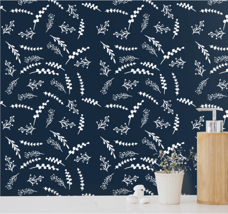 Delicaat blauw patroon behang bladeren - TenStickers