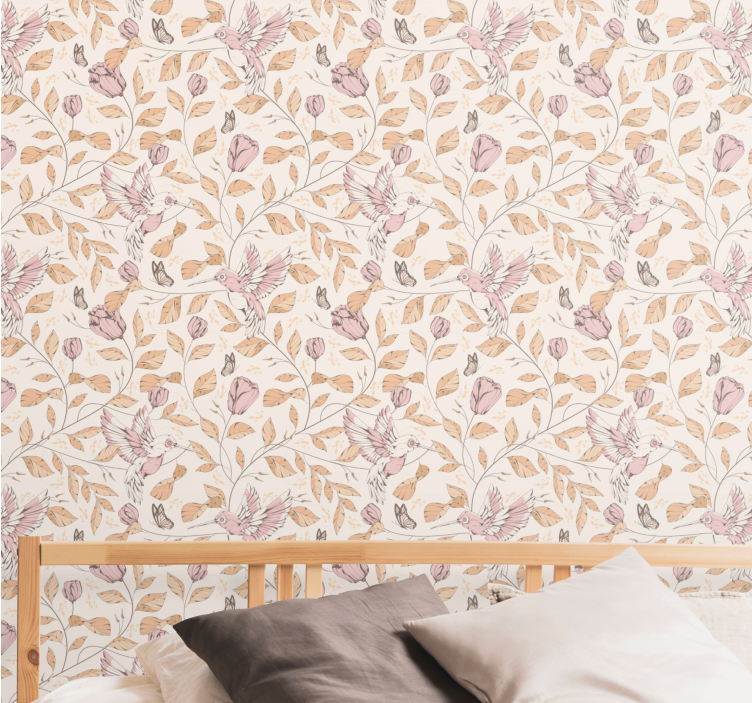 Delicaat beige motief bloemen behang - TenStickers