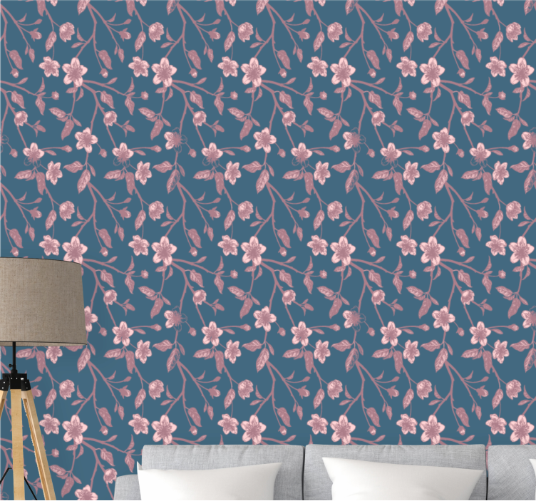 Roze tak bloeit bloemen behang - TenStickers