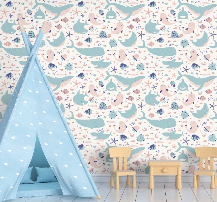 Dierenprint behang donkere haaien - TenStickers