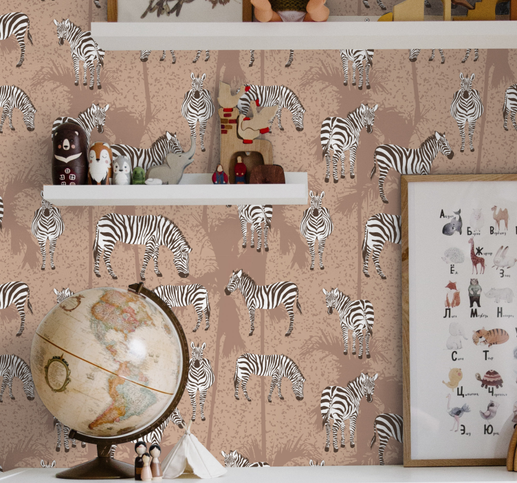 Dierenprint behang Zebra en palmen bruin - TenStickers