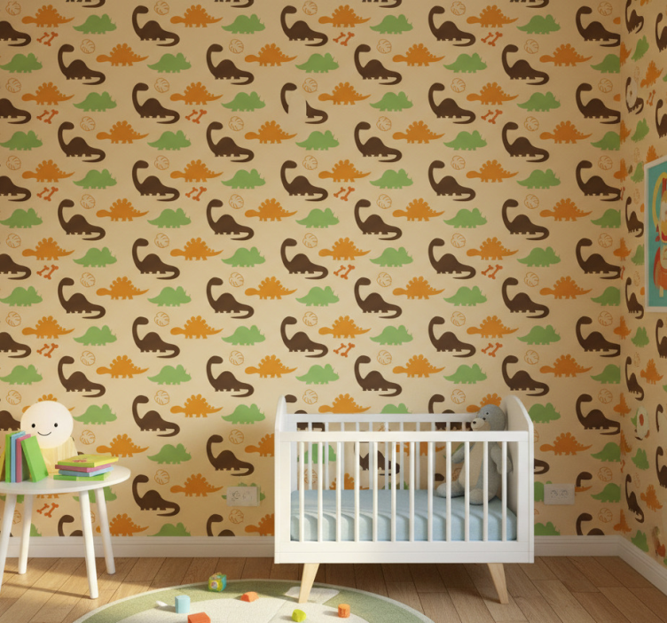 Dinosaurus behang beige achtergrond - TenStickers