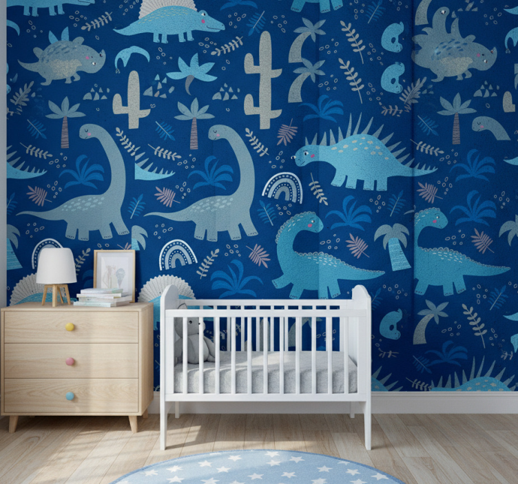 Dinosaurus behang blauwe tinten - TenStickers