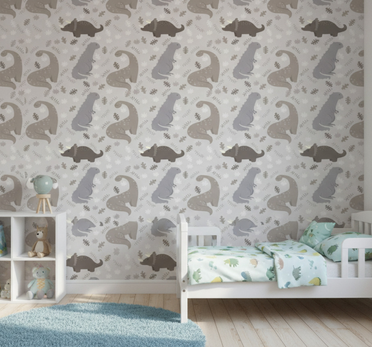 Dinosaurus behang grijs patroon - TenStickers