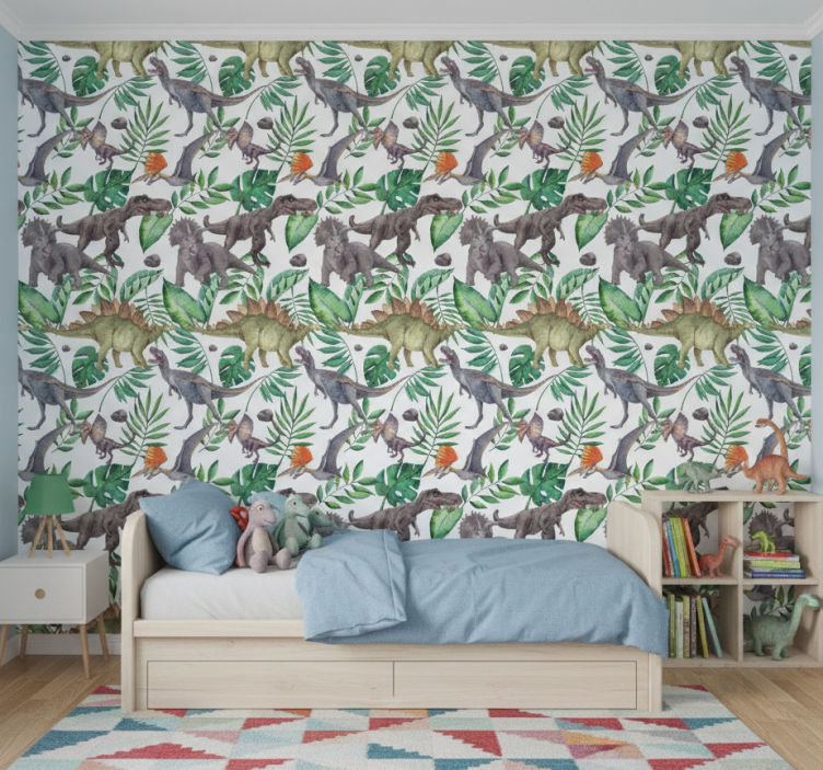 Dinosaurus behang jurassic aquarel patroon - TenStickers