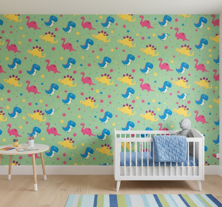 Dinosaurus behang kleurrijke stijl - TenStickers