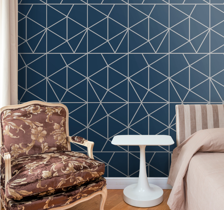 Dunne lijnen blauw motief behang geometrisch - TenStickers