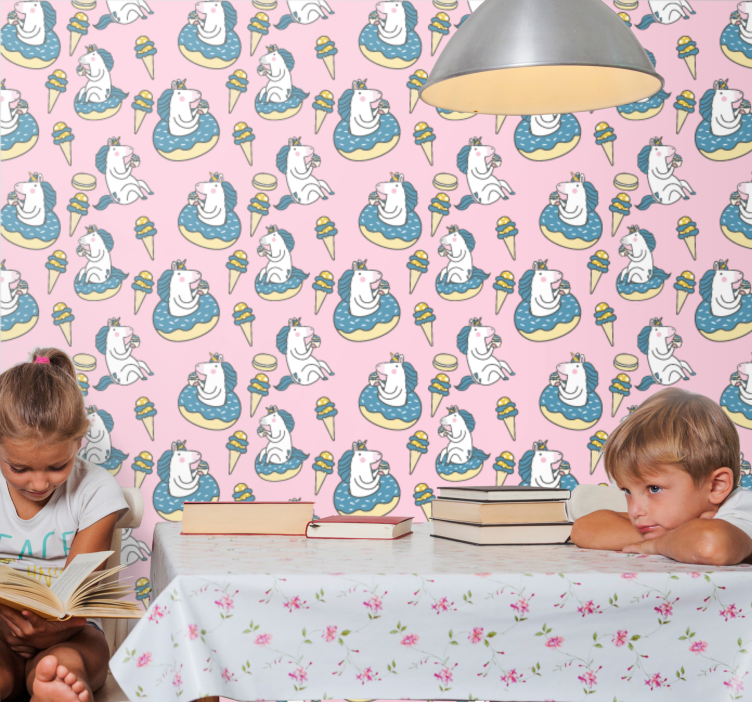 Eenhoorn zwembadfeestje behang kunst - TenStickers