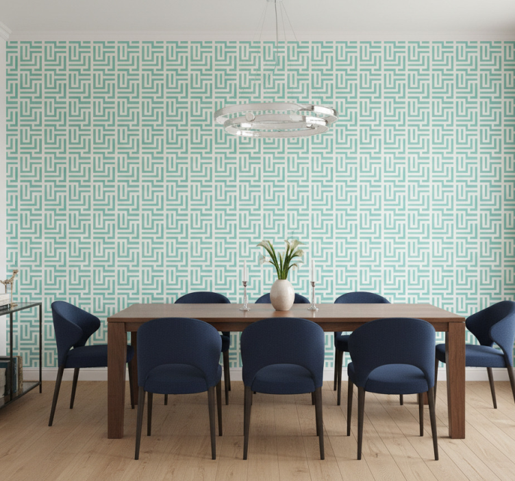 Eetkamer behang blauw geometrisch vierkanten effect - TenStickers