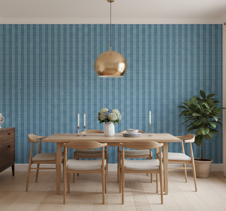Eetkamer behang blauw geweven ruiteffect - TenStickers