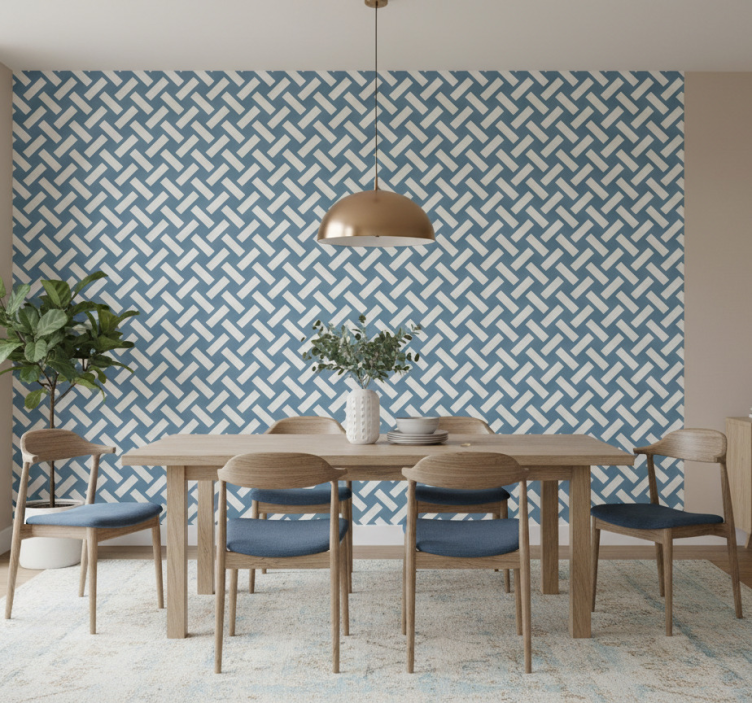 Eetkamer behang geometrisch blauw vierkant patroon - TenStickers