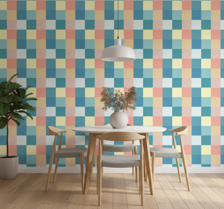 Eetkamer behang geometrisch pastel vloerkleed - TenStickers