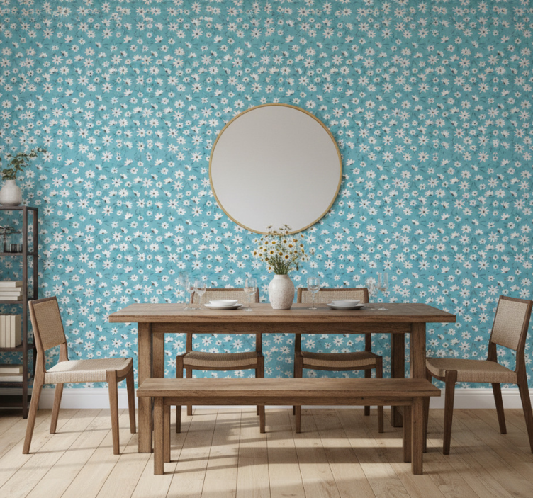 Eetkamer behang met madeliefjesmotief - TenStickers