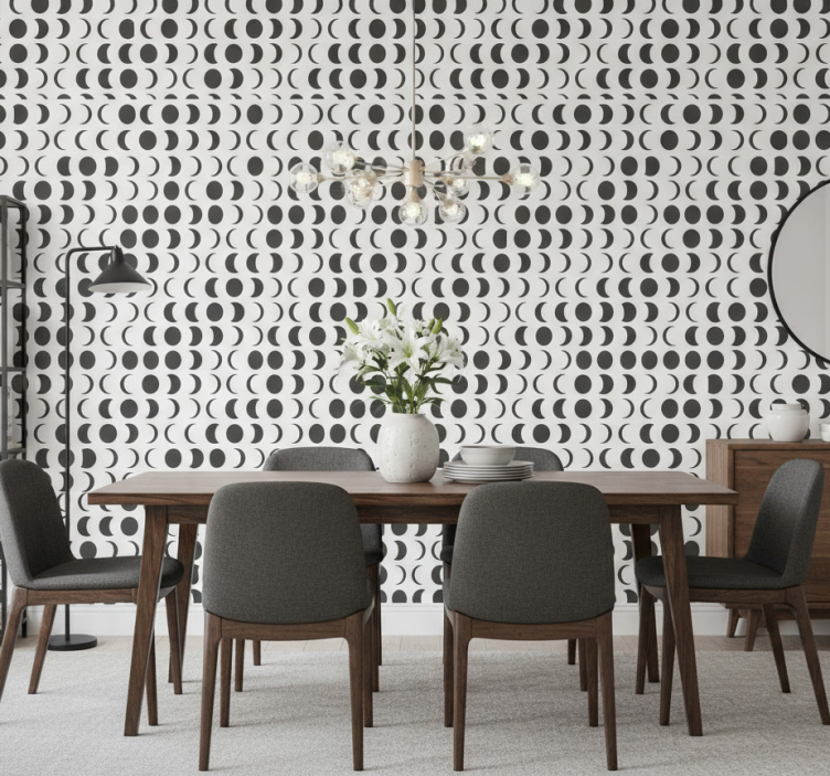 Eetkamer behang monochrome halve cirkels - TenStickers