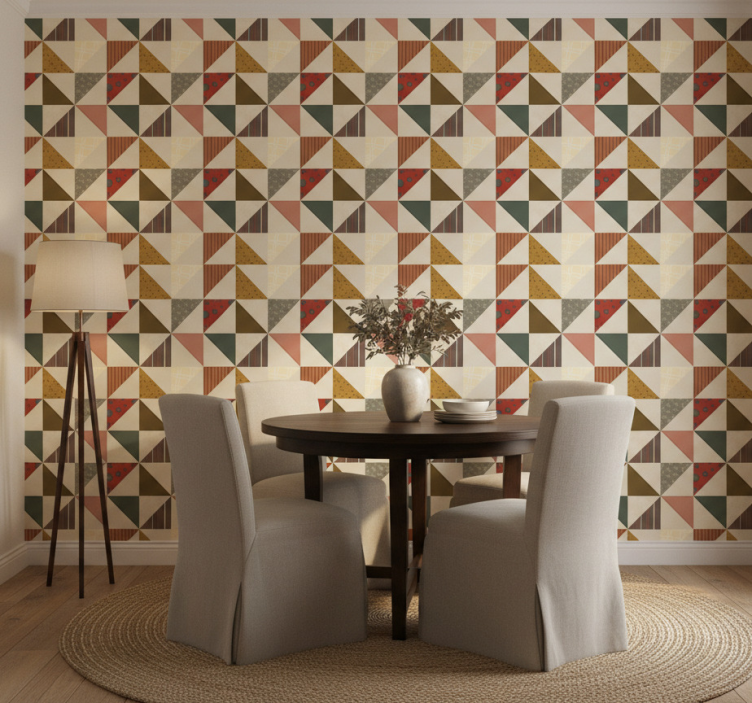 Eetkamer behang patchwork geometrisch driehoek patroon - TenStickers
