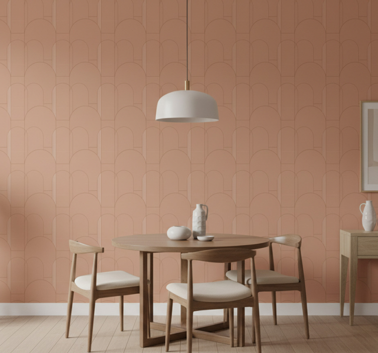 Eetkamer behang terracotta geometrisch cirkelpatroon - TenStickers