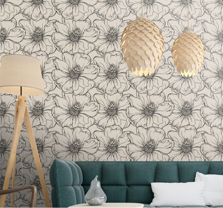 Elegant bloemenpatroon behang woonkamer - TenStickers