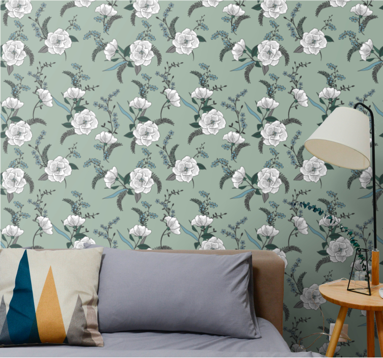 Elegant bloesemgroen motief bloemen behang - TenStickers