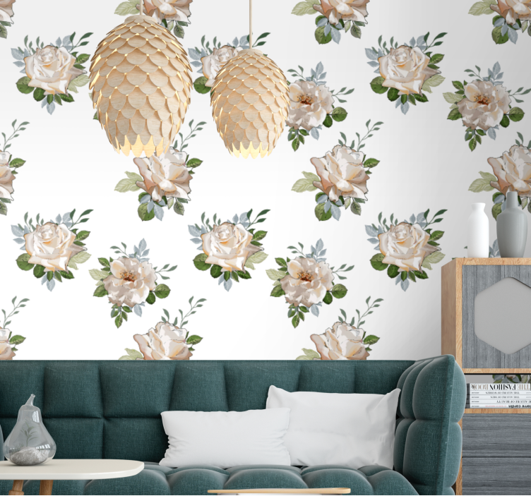 Elegante gouden rozen bloemen behang - TenStickers