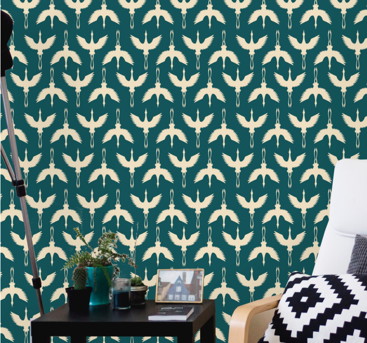 Elegante beige ontwerpen behang vogels - TenStickers