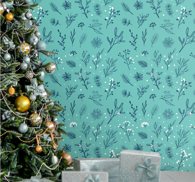 Feestelijke botanische behang kerst - TenStickers