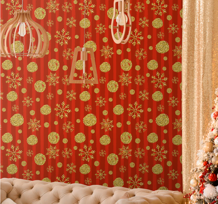 Feestelijke glitterornamenten behang kerst - TenStickers